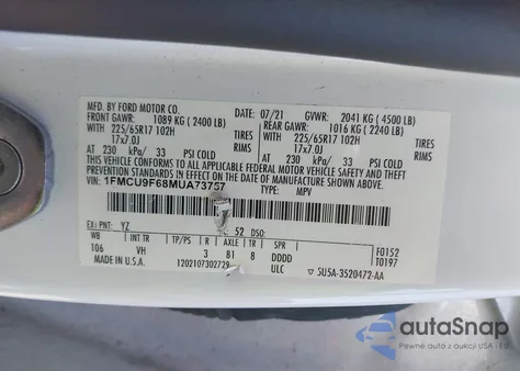2021 Ford Escape S from USA, damaged, VIN 1FMCU9F68MUA73757